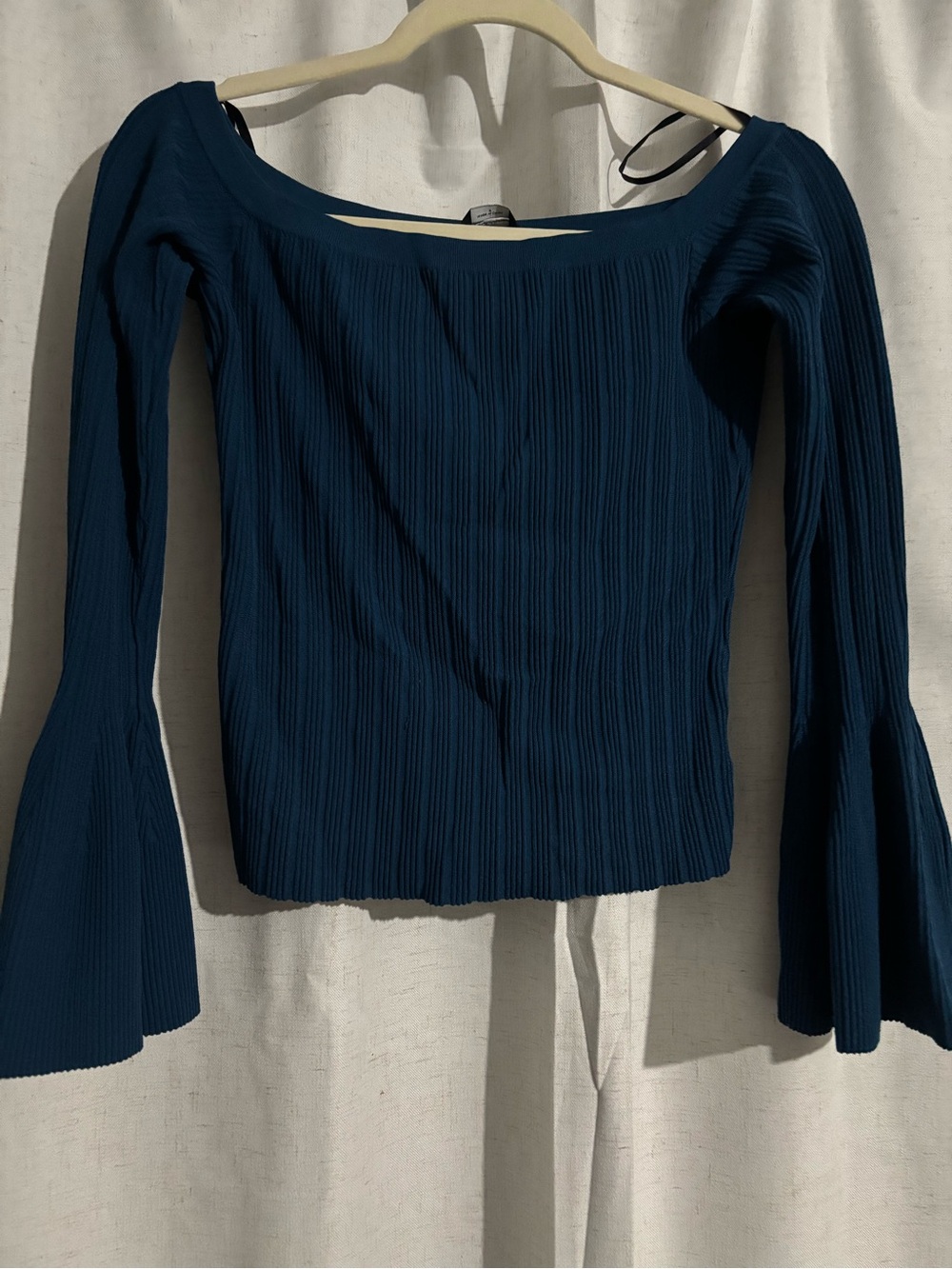 bebe Off-the-Shoulder Ribbed Navy Top - Picture 3 of 3